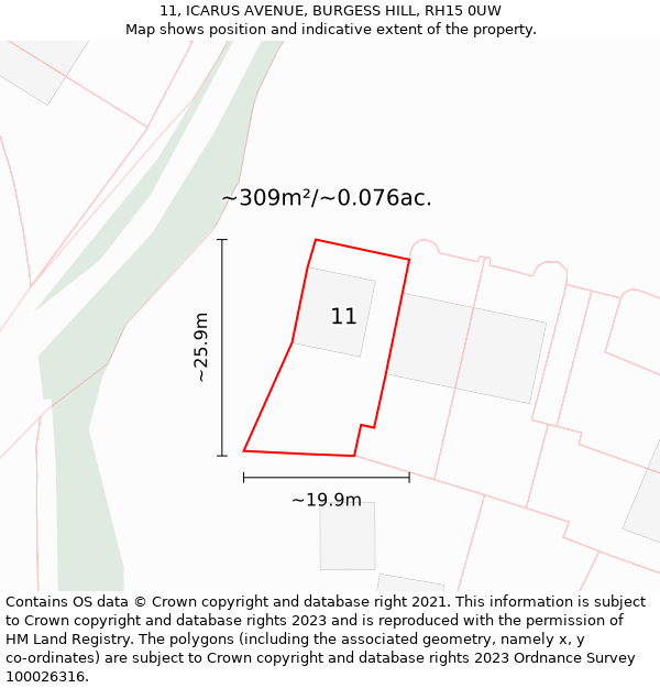 11, ICARUS AVENUE, BURGESS HILL, RH15 0UW: Plot and title map