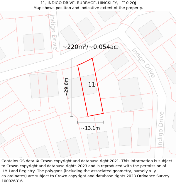 11, INDIGO DRIVE, BURBAGE, HINCKLEY, LE10 2QJ: Plot and title map