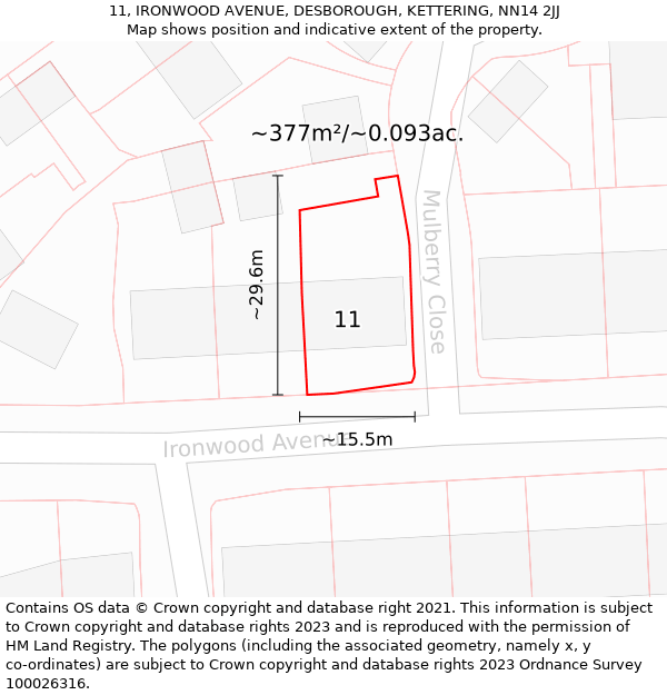 11, IRONWOOD AVENUE, DESBOROUGH, KETTERING, NN14 2JJ: Plot and title map