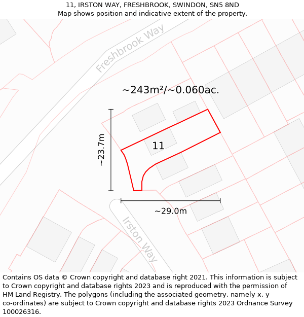 11, IRSTON WAY, FRESHBROOK, SWINDON, SN5 8ND: Plot and title map