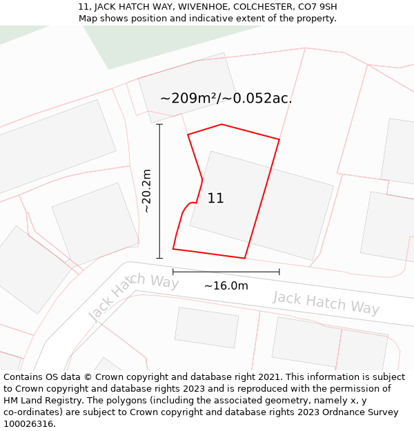 11, JACK HATCH WAY, WIVENHOE, COLCHESTER, CO7 9SH: Plot and title map