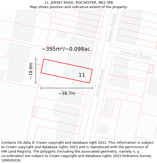 11, JERSEY ROAD, ROCHESTER, ME2 3PB: Plot and title map