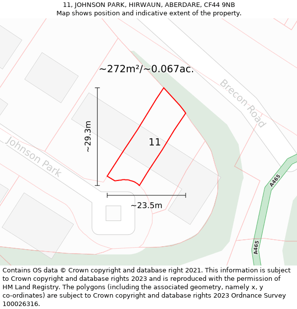 11, JOHNSON PARK, HIRWAUN, ABERDARE, CF44 9NB: Plot and title map