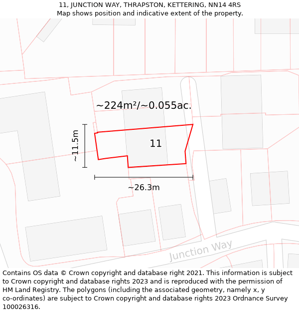 11, JUNCTION WAY, THRAPSTON, KETTERING, NN14 4RS: Plot and title map