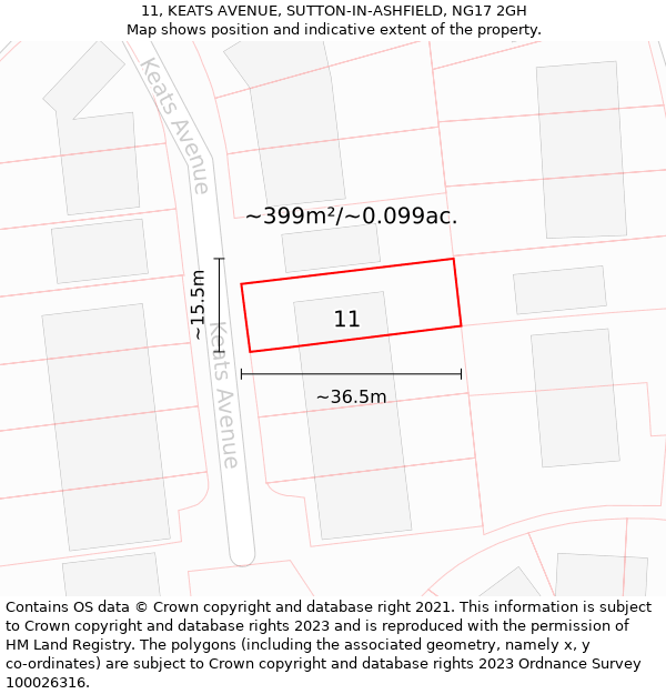 11, KEATS AVENUE, SUTTON-IN-ASHFIELD, NG17 2GH: Plot and title map