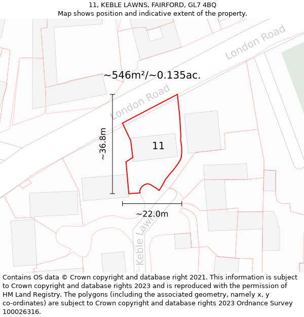 11, KEBLE LAWNS, FAIRFORD, GL7 4BQ: Plot and title map