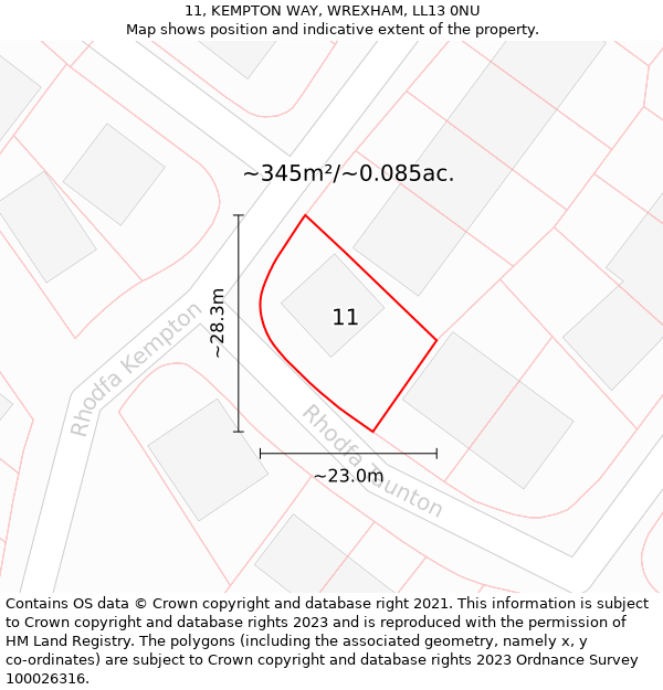 11, KEMPTON WAY, WREXHAM, LL13 0NU: Plot and title map