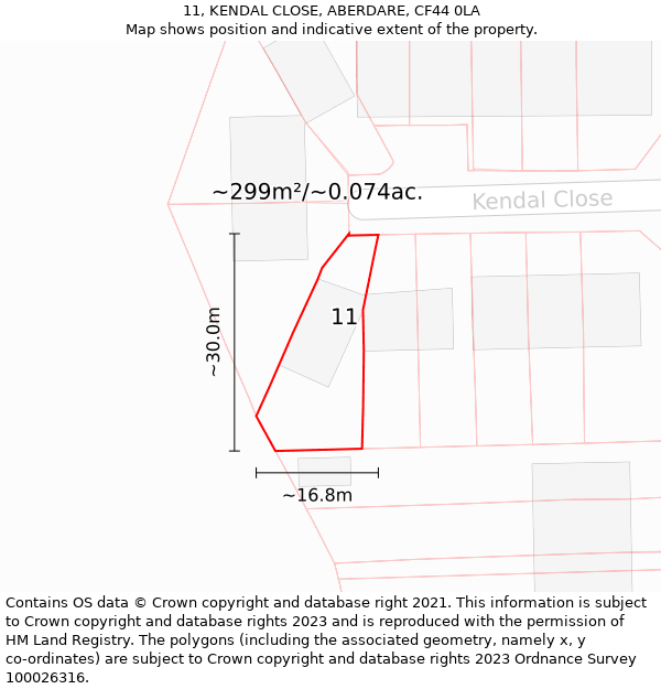 11, KENDAL CLOSE, ABERDARE, CF44 0LA: Plot and title map