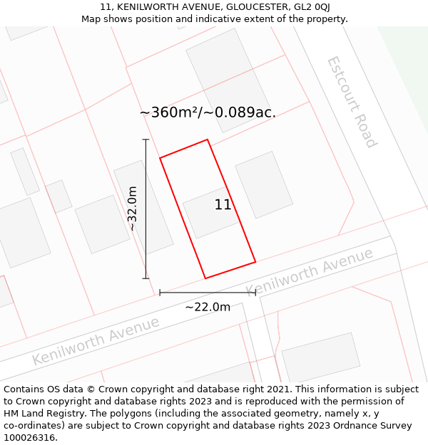 11, KENILWORTH AVENUE, GLOUCESTER, GL2 0QJ: Plot and title map