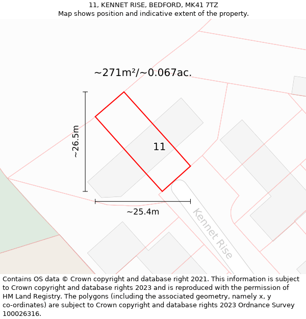 11, KENNET RISE, BEDFORD, MK41 7TZ: Plot and title map