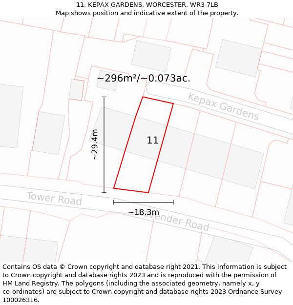 11, KEPAX GARDENS, WORCESTER, WR3 7LB: Plot and title map