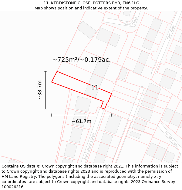 11, KERDISTONE CLOSE, POTTERS BAR, EN6 1LG: Plot and title map