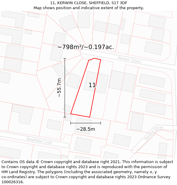 11, KERWIN CLOSE, SHEFFIELD, S17 3DF: Plot and title map