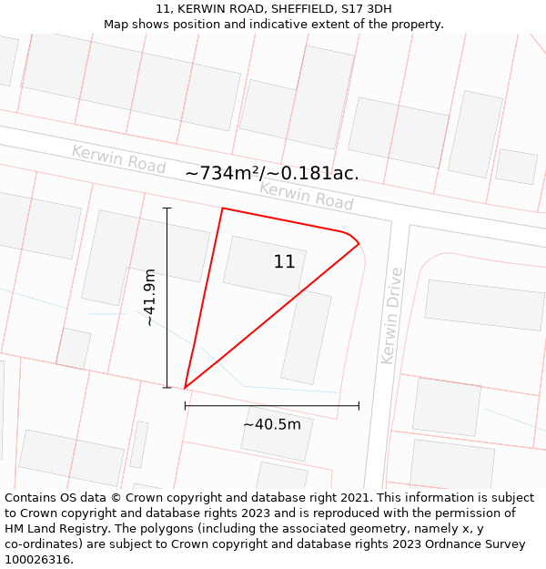 11, KERWIN ROAD, SHEFFIELD, S17 3DH: Plot and title map