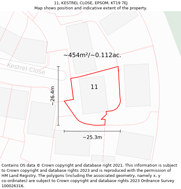 11, KESTREL CLOSE, EPSOM, KT19 7EJ: Plot and title map