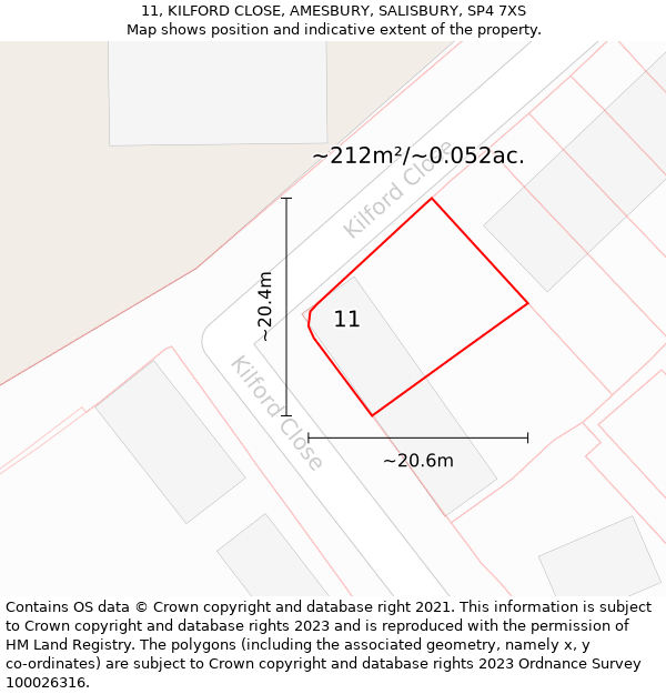 11, KILFORD CLOSE, AMESBURY, SALISBURY, SP4 7XS: Plot and title map