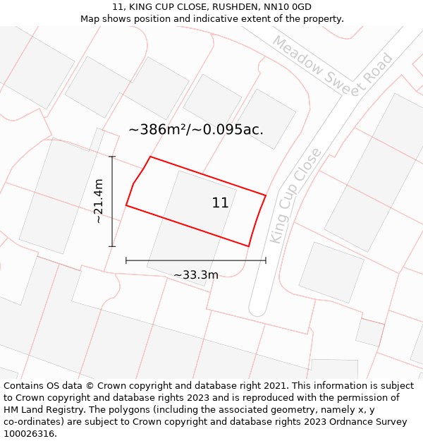11, KING CUP CLOSE, RUSHDEN, NN10 0GD: Plot and title map