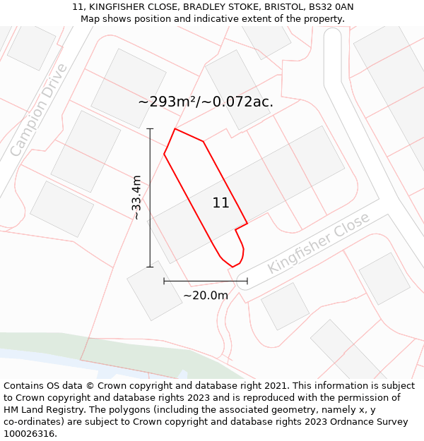 11, KINGFISHER CLOSE, BRADLEY STOKE, BRISTOL, BS32 0AN: Plot and title map