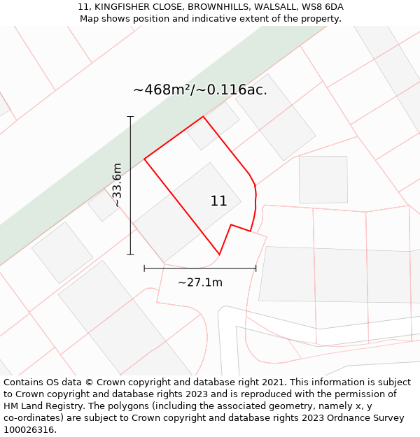 11, KINGFISHER CLOSE, BROWNHILLS, WALSALL, WS8 6DA: Plot and title map