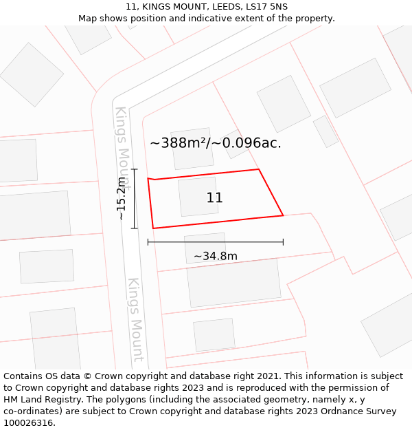 11, KINGS MOUNT, LEEDS, LS17 5NS: Plot and title map