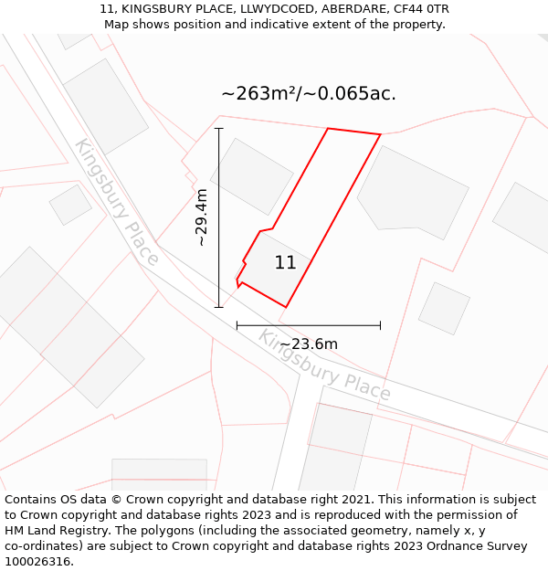 11, KINGSBURY PLACE, LLWYDCOED, ABERDARE, CF44 0TR: Plot and title map