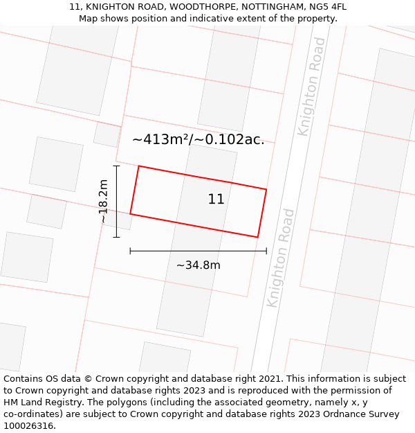 11, KNIGHTON ROAD, WOODTHORPE, NOTTINGHAM, NG5 4FL: Plot and title map