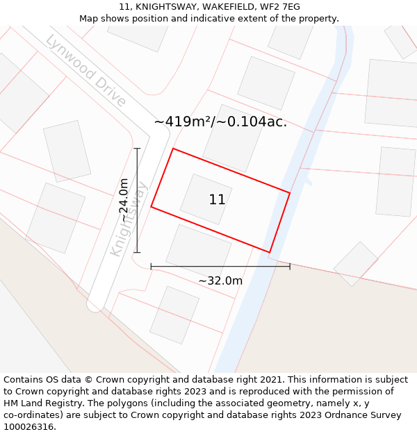 11, KNIGHTSWAY, WAKEFIELD, WF2 7EG: Plot and title map