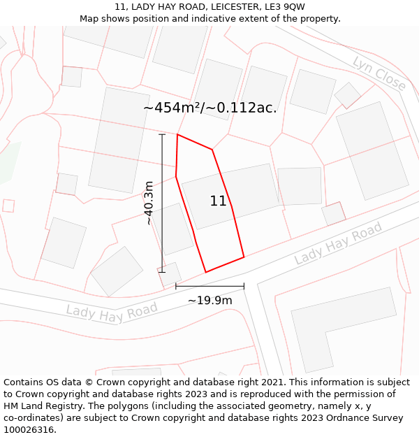 11, LADY HAY ROAD, LEICESTER, LE3 9QW: Plot and title map