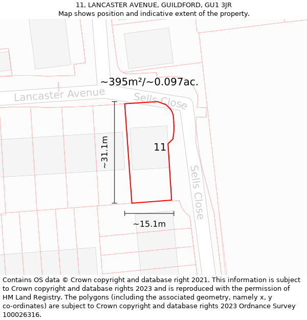 11, LANCASTER AVENUE, GUILDFORD, GU1 3JR: Plot and title map