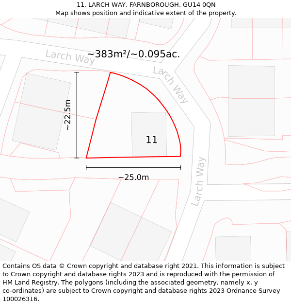 11, LARCH WAY, FARNBOROUGH, GU14 0QN: Plot and title map