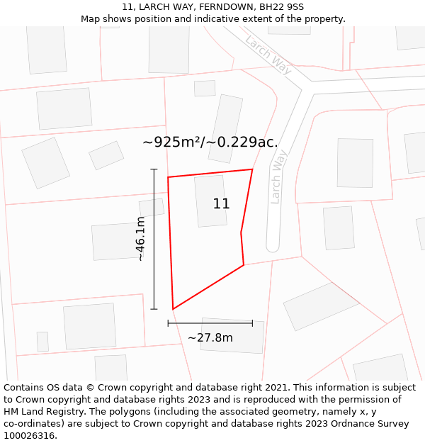 11, LARCH WAY, FERNDOWN, BH22 9SS: Plot and title map