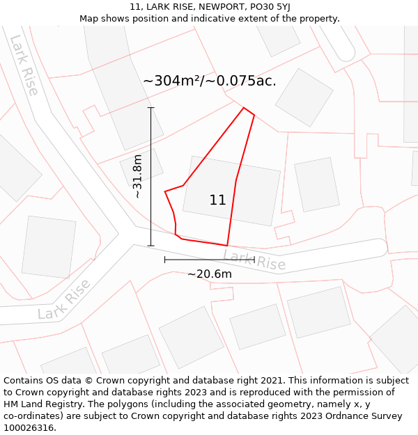 11, LARK RISE, NEWPORT, PO30 5YJ: Plot and title map