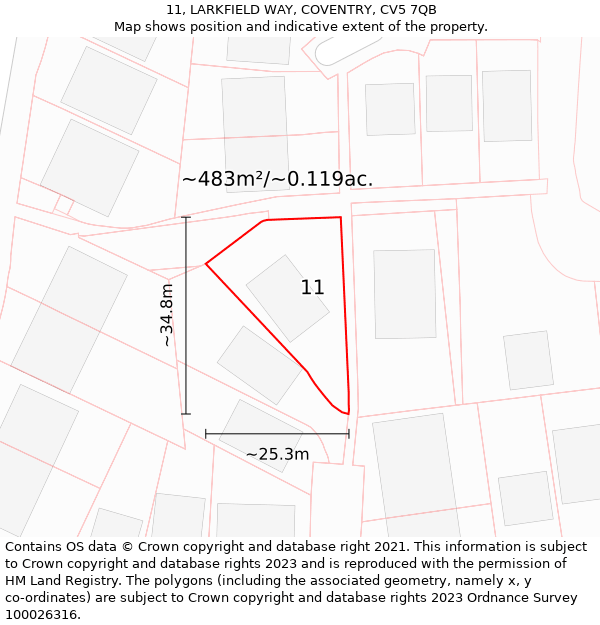 11, LARKFIELD WAY, COVENTRY, CV5 7QB: Plot and title map