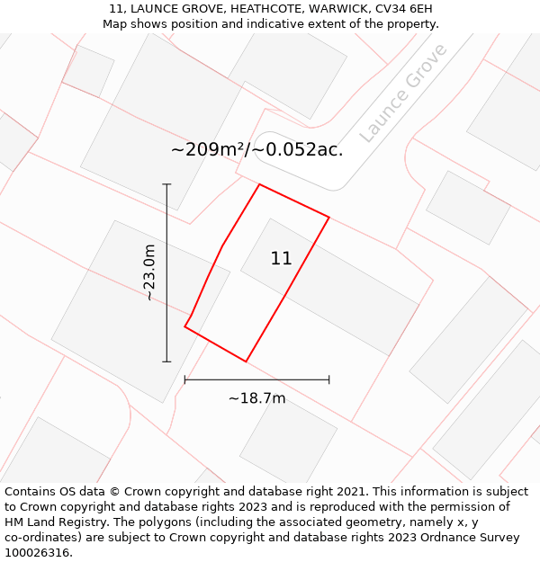 11, LAUNCE GROVE, HEATHCOTE, WARWICK, CV34 6EH: Plot and title map