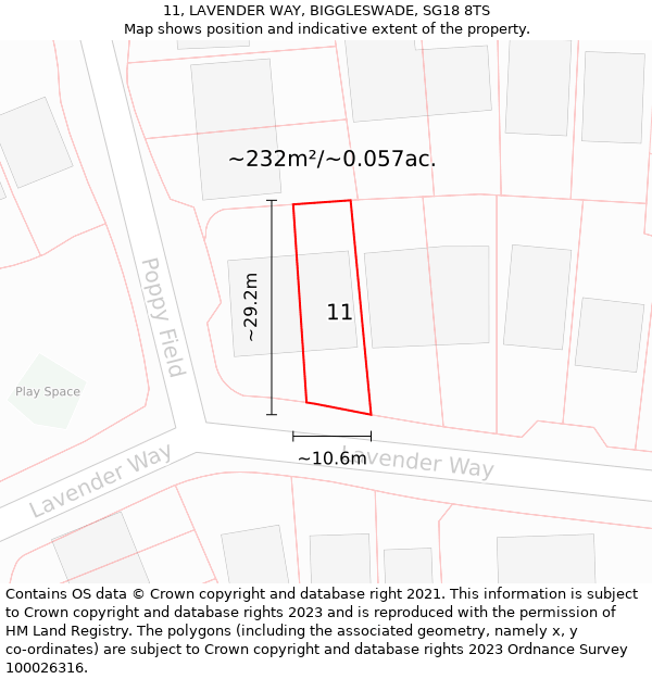 11, LAVENDER WAY, BIGGLESWADE, SG18 8TS: Plot and title map