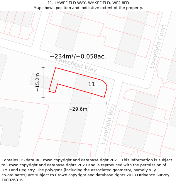 11, LAWEFIELD WAY, WAKEFIELD, WF2 8FD: Plot and title map