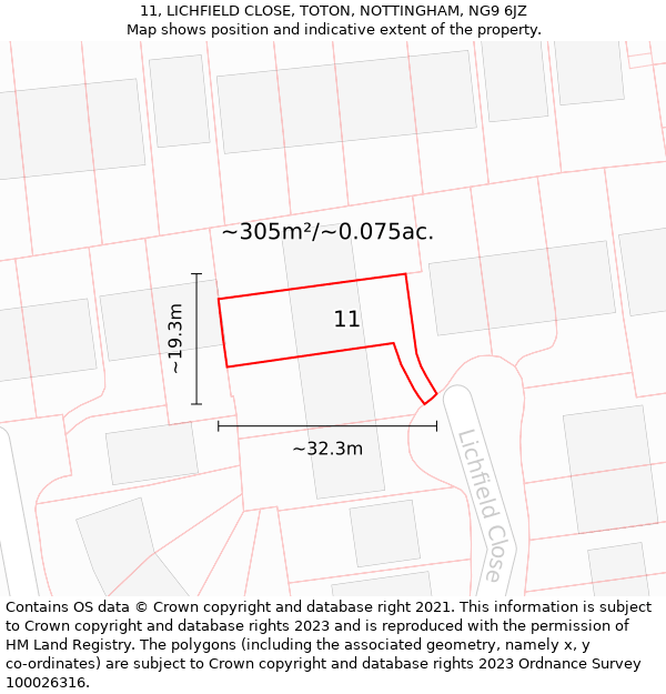11, LICHFIELD CLOSE, TOTON, NOTTINGHAM, NG9 6JZ: Plot and title map