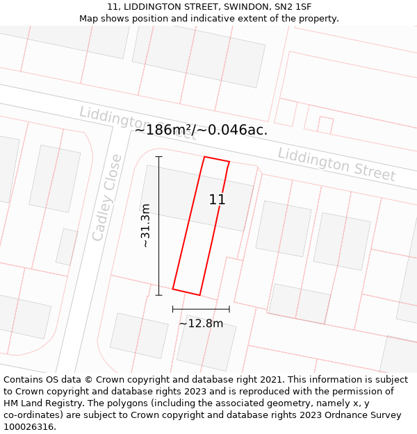 11, LIDDINGTON STREET, SWINDON, SN2 1SF: Plot and title map