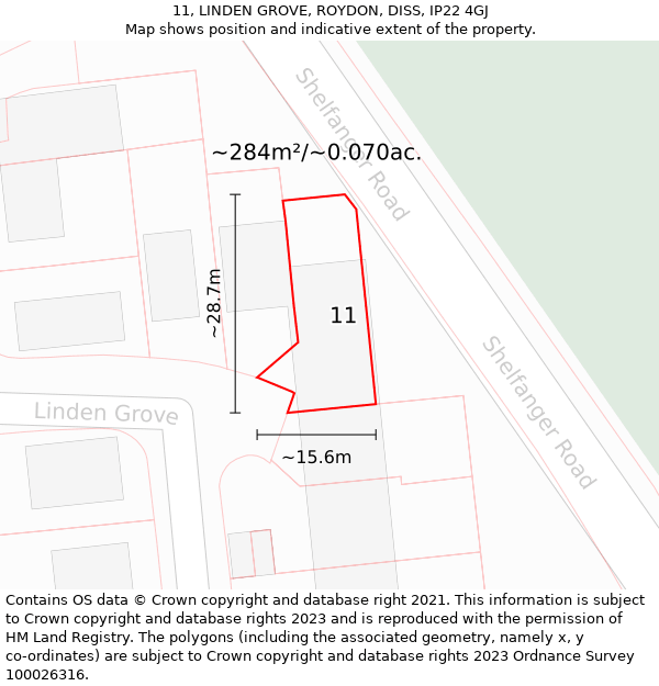 11, LINDEN GROVE, ROYDON, DISS, IP22 4GJ: Plot and title map