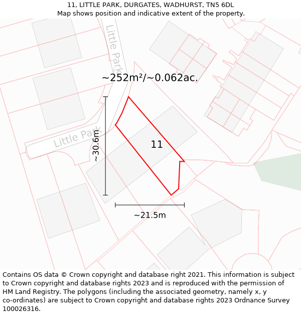 11, LITTLE PARK, DURGATES, WADHURST, TN5 6DL: Plot and title map