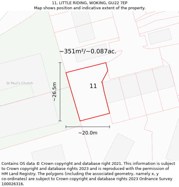 11, LITTLE RIDING, WOKING, GU22 7EP: Plot and title map