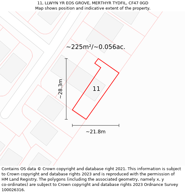 11, LLWYN YR EOS GROVE, MERTHYR TYDFIL, CF47 0GD: Plot and title map