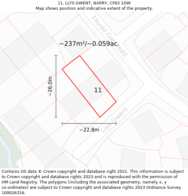 11, LLYS GWENT, BARRY, CF63 1DW: Plot and title map