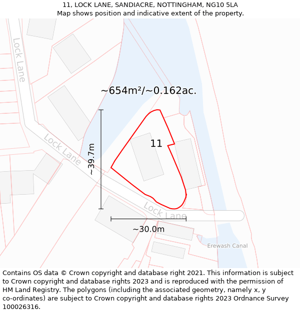 11, LOCK LANE, SANDIACRE, NOTTINGHAM, NG10 5LA: Plot and title map