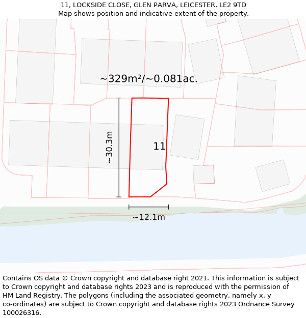 11, LOCKSIDE CLOSE, GLEN PARVA, LEICESTER, LE2 9TD: Plot and title map