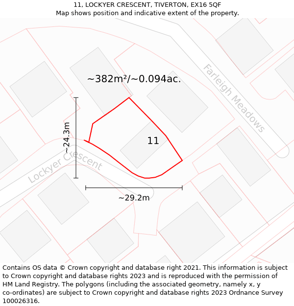 11, LOCKYER CRESCENT, TIVERTON, EX16 5QF: Plot and title map