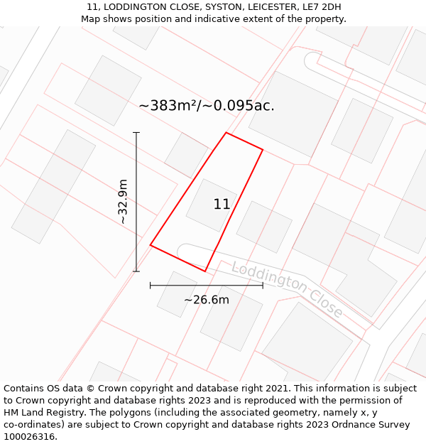 11, LODDINGTON CLOSE, SYSTON, LEICESTER, LE7 2DH: Plot and title map
