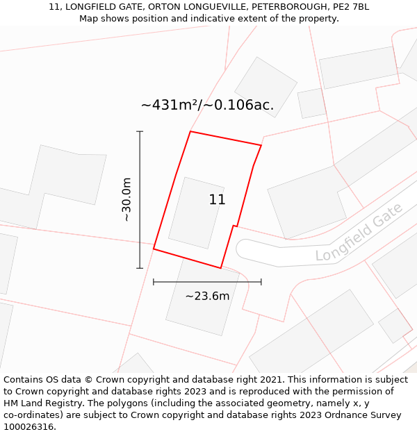 11, LONGFIELD GATE, ORTON LONGUEVILLE, PETERBOROUGH, PE2 7BL: Plot and title map