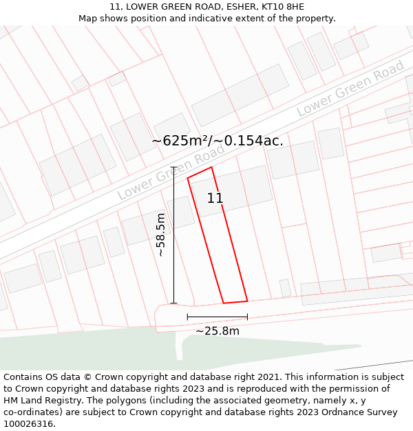 11, LOWER GREEN ROAD, ESHER, KT10 8HE: Plot and title map