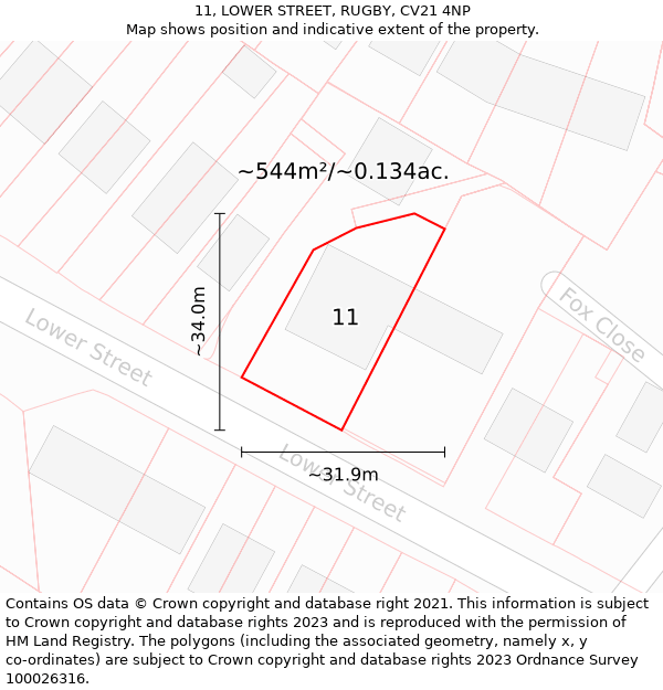 11, LOWER STREET, RUGBY, CV21 4NP: Plot and title map